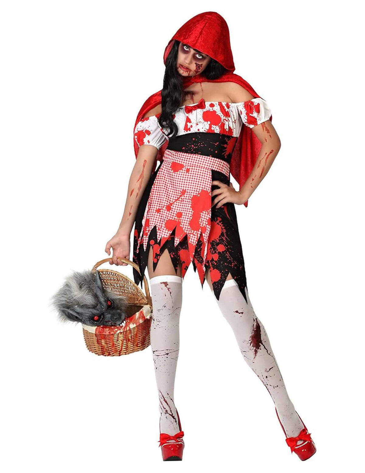 zombiet punahilkka -asupuku naisille punainen ja musta verinen