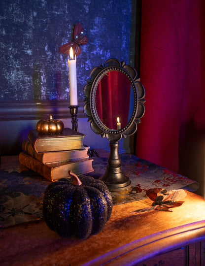 Pieni musta hartsista valmistettu pöytäpeili 12,3 x 7,3 x 25,5 cm