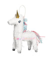Petite piñata décorative licorne magique pour centre de table blanche et dorée avec détails pastel