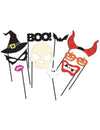 Photobooth 10 accessoires Halloween pour fête multicolore avec chapeau de sorcière crâne et cornes de diable