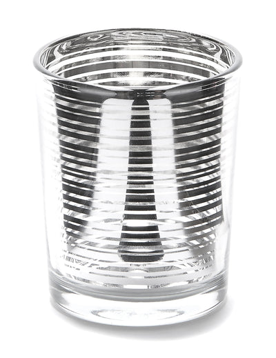 Photophore en verre à rayures pour bougie argenté