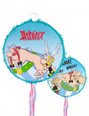 Piñata Astérix pour enfant bleue avec rubans et illustration d'Astérix et Obélix