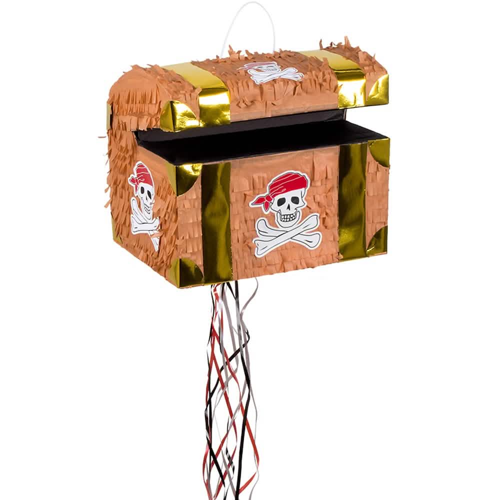 Piñata aarrekirstu merirosvolapset ruskea ja kulta pääkallolla