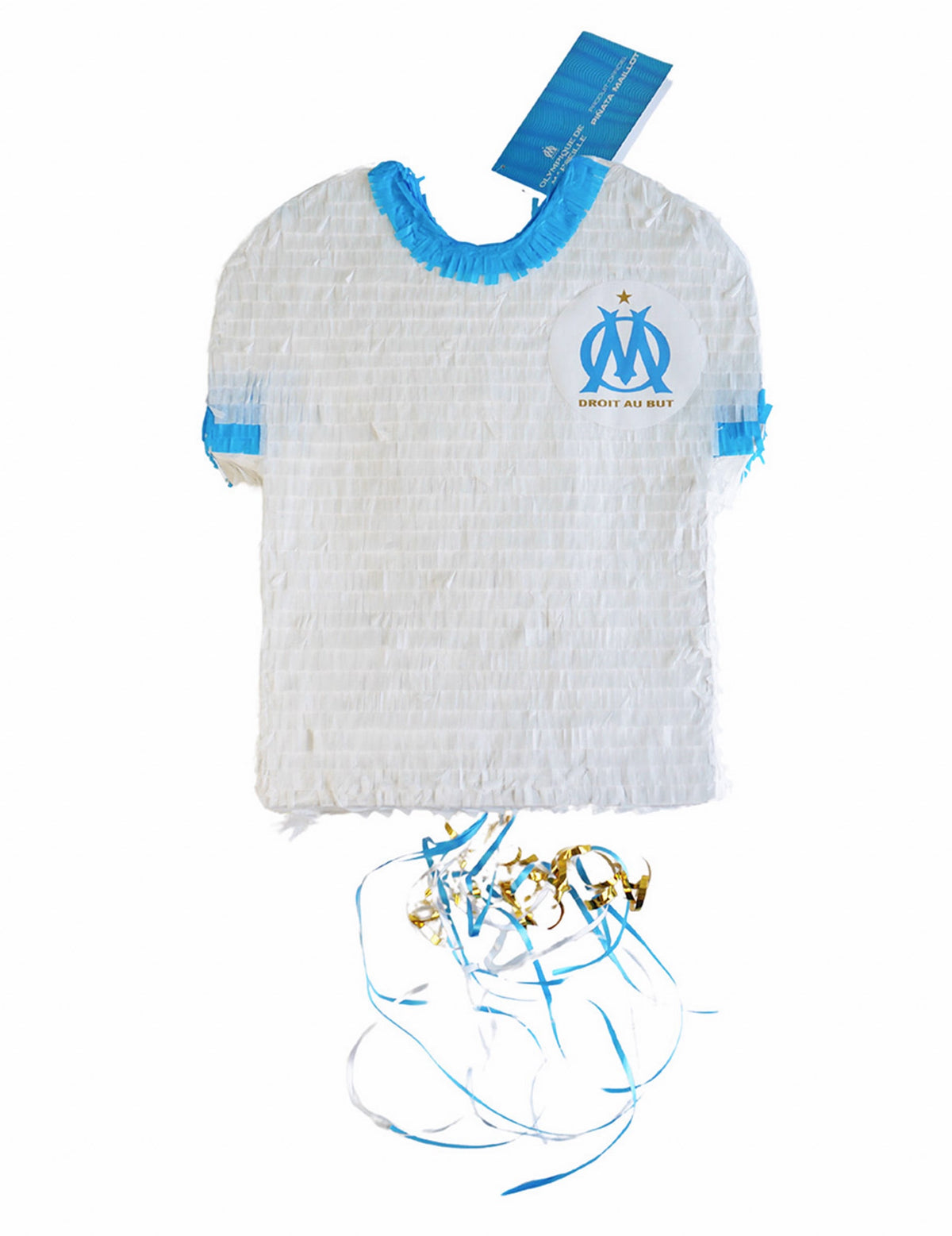Pinata maillot OM pour enfant et adulte blanche et bleue