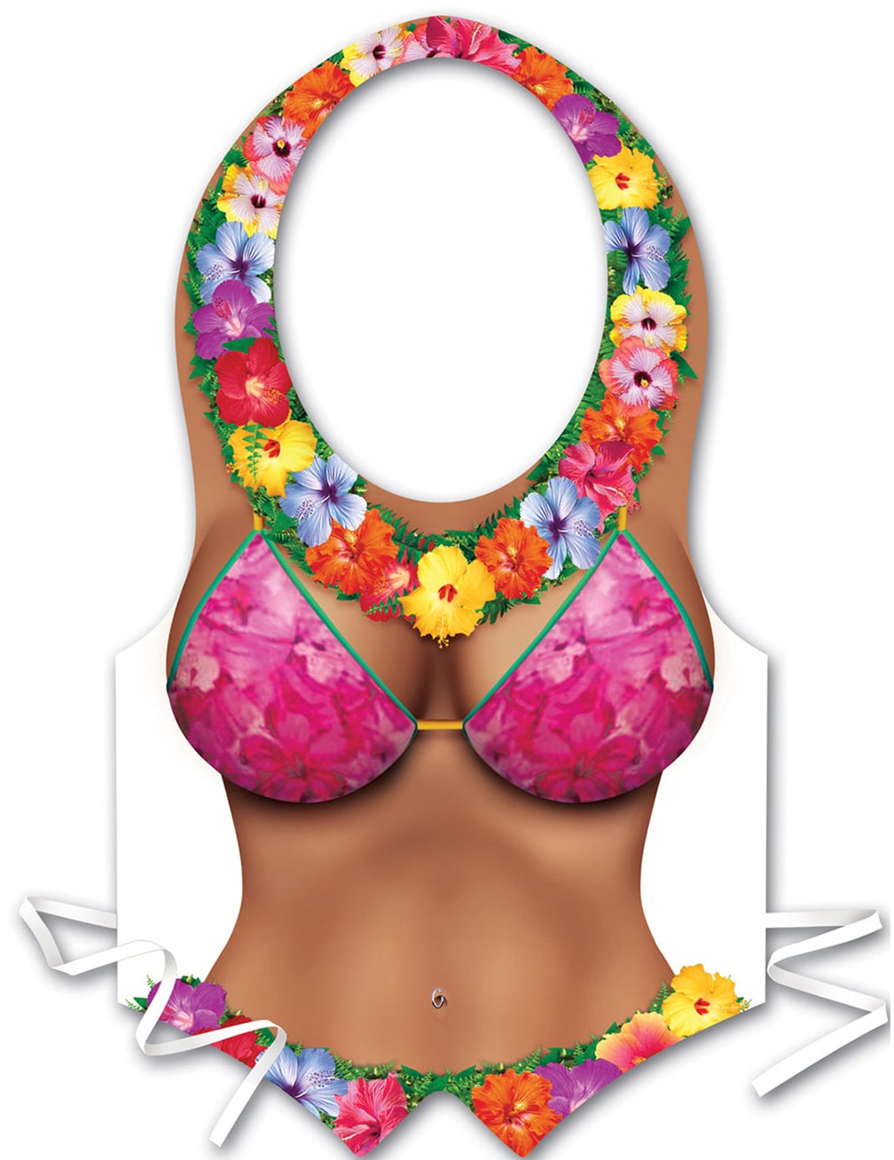Tablier plastique Hawaï pour femme avec imprimé bikini rose et fleurs colorées