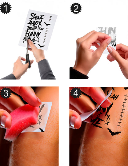 Étapes d'application de la planche de tatouages joker maléfique