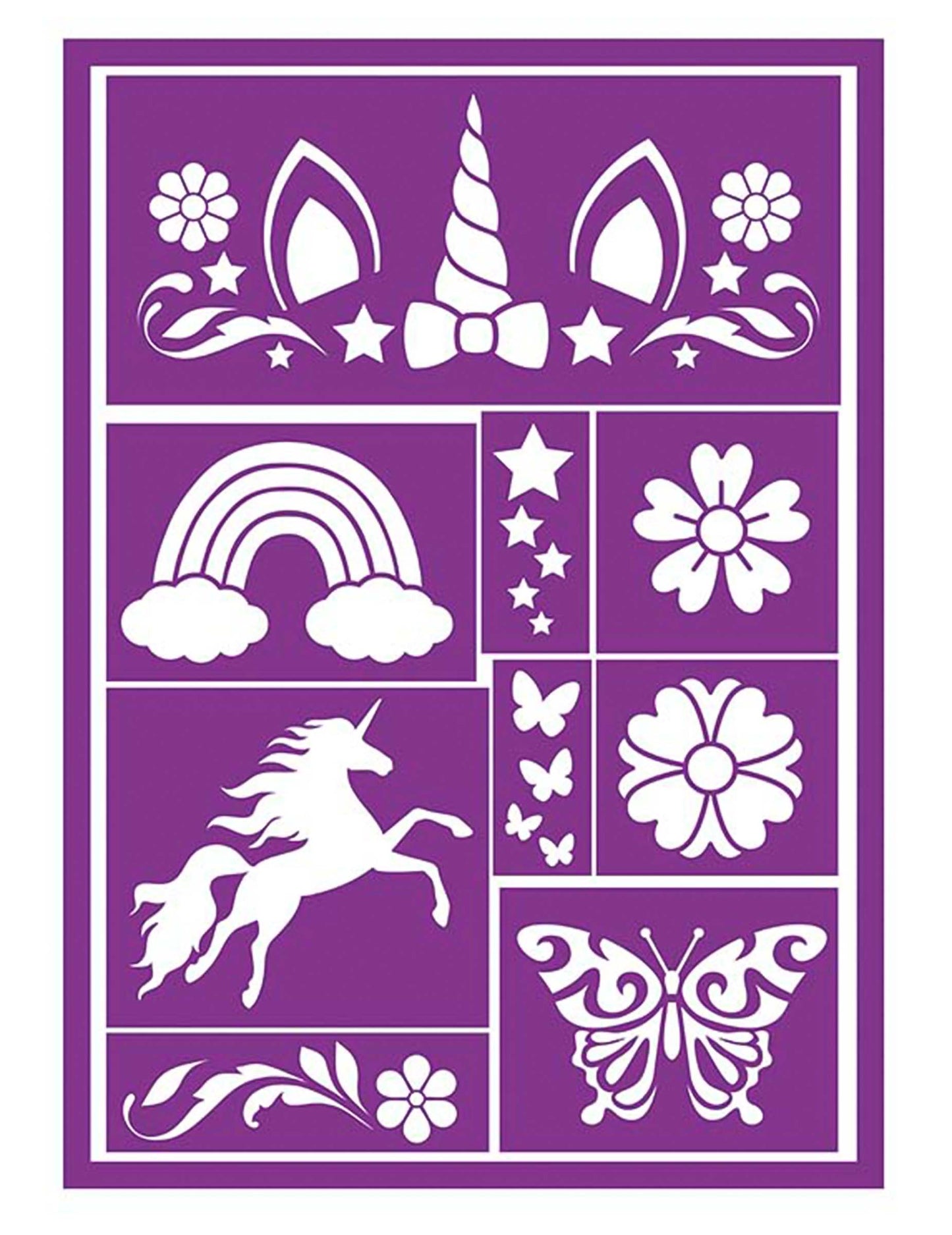 Pochoirs de maquillage licornes et arc-en-ciel violet
