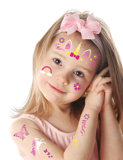 Rendu final du maquillage des pochoirs de maquillage licornes et arc-en-ciel