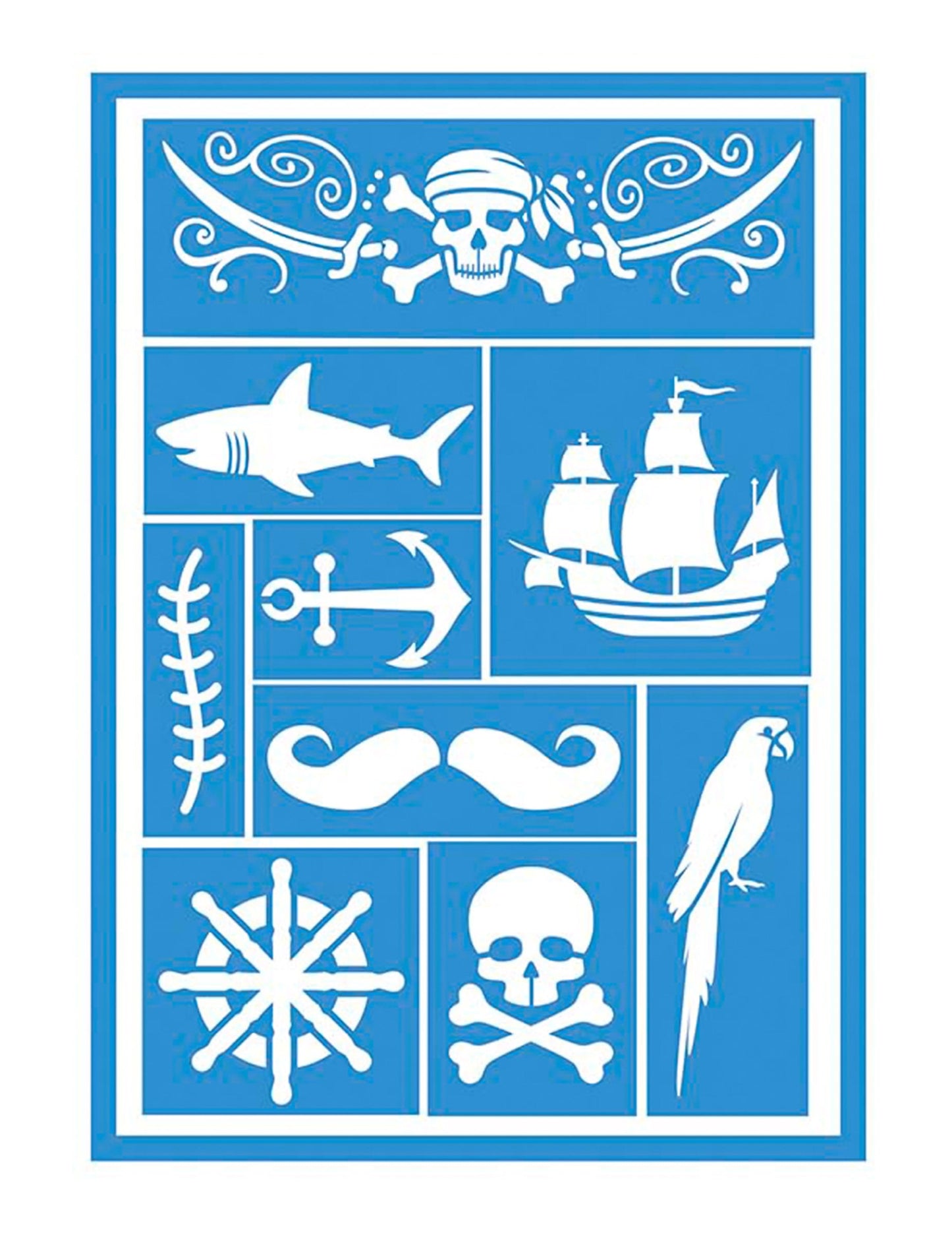 Pochoirs de maquillage pirate pour enfant et adulte bleu à motifs variés