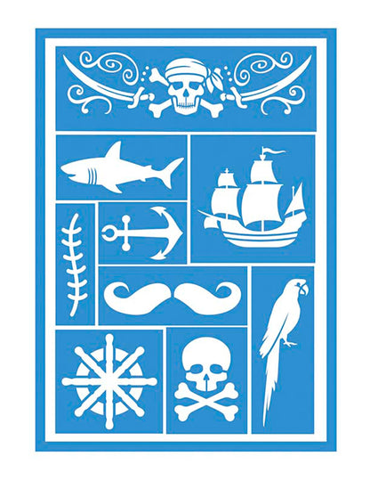 Pochoirs de maquillage pirate pour enfant et adulte bleu à motifs variés