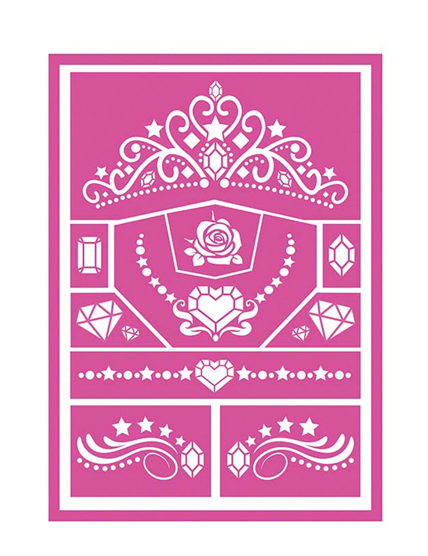 Pochoirs de maquillage princesse rose et blanc avec motifs de diadème et de cœur