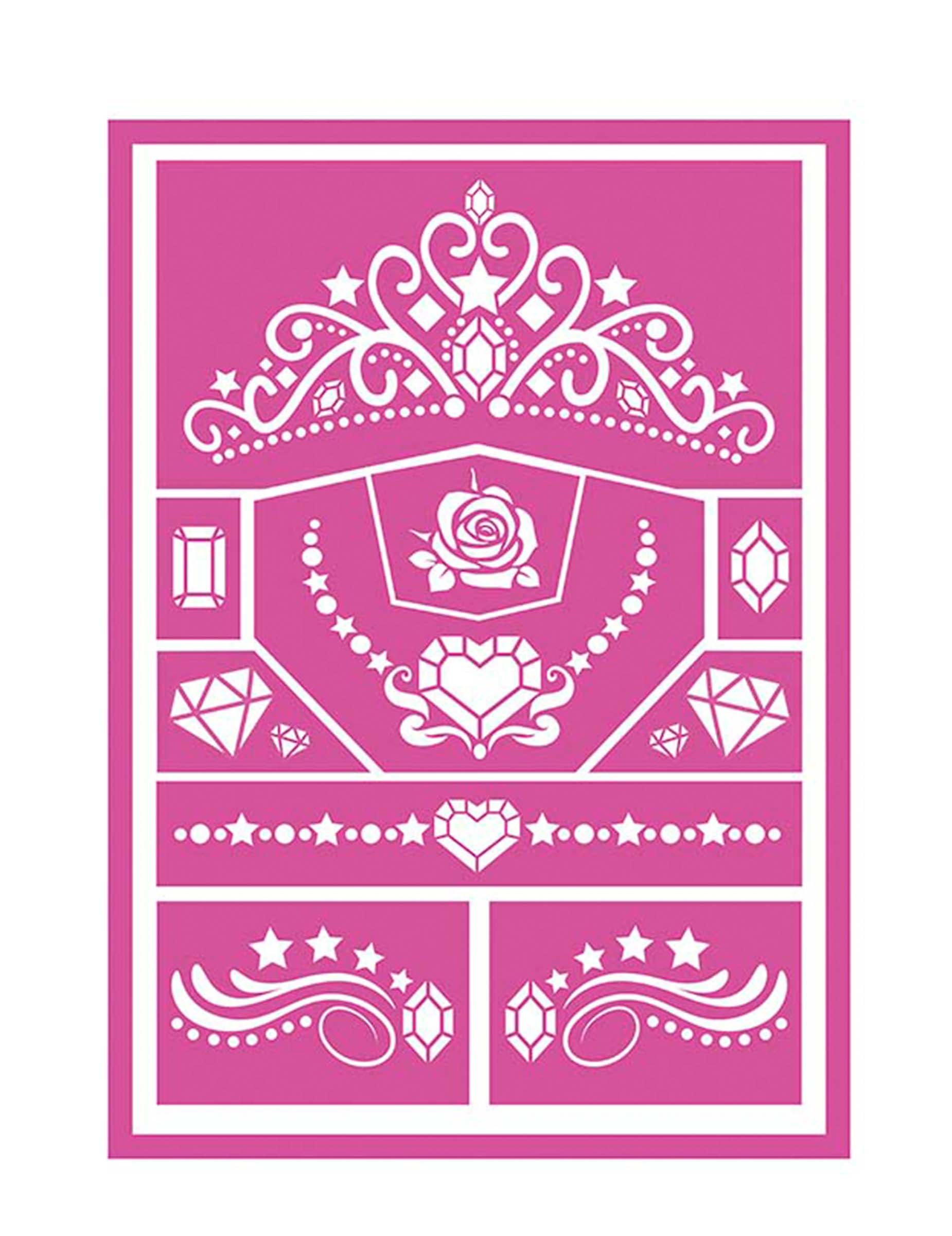 Pochoirs de maquillage princesse rose et blanc avec motifs de diadème et de cœur