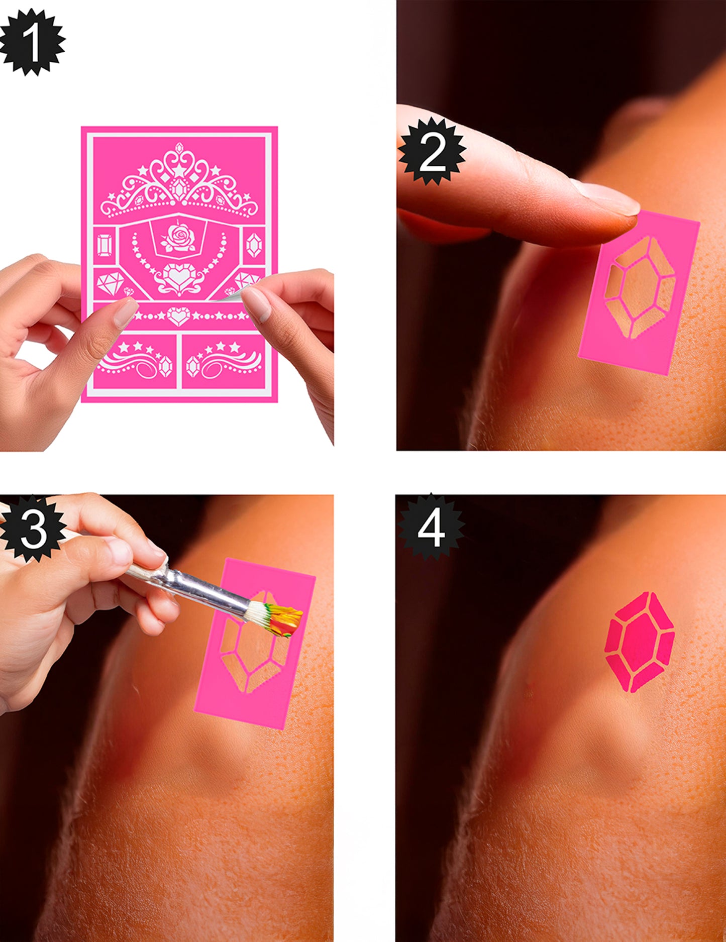 Étapes d'application du pochoirs de maquillage princesse