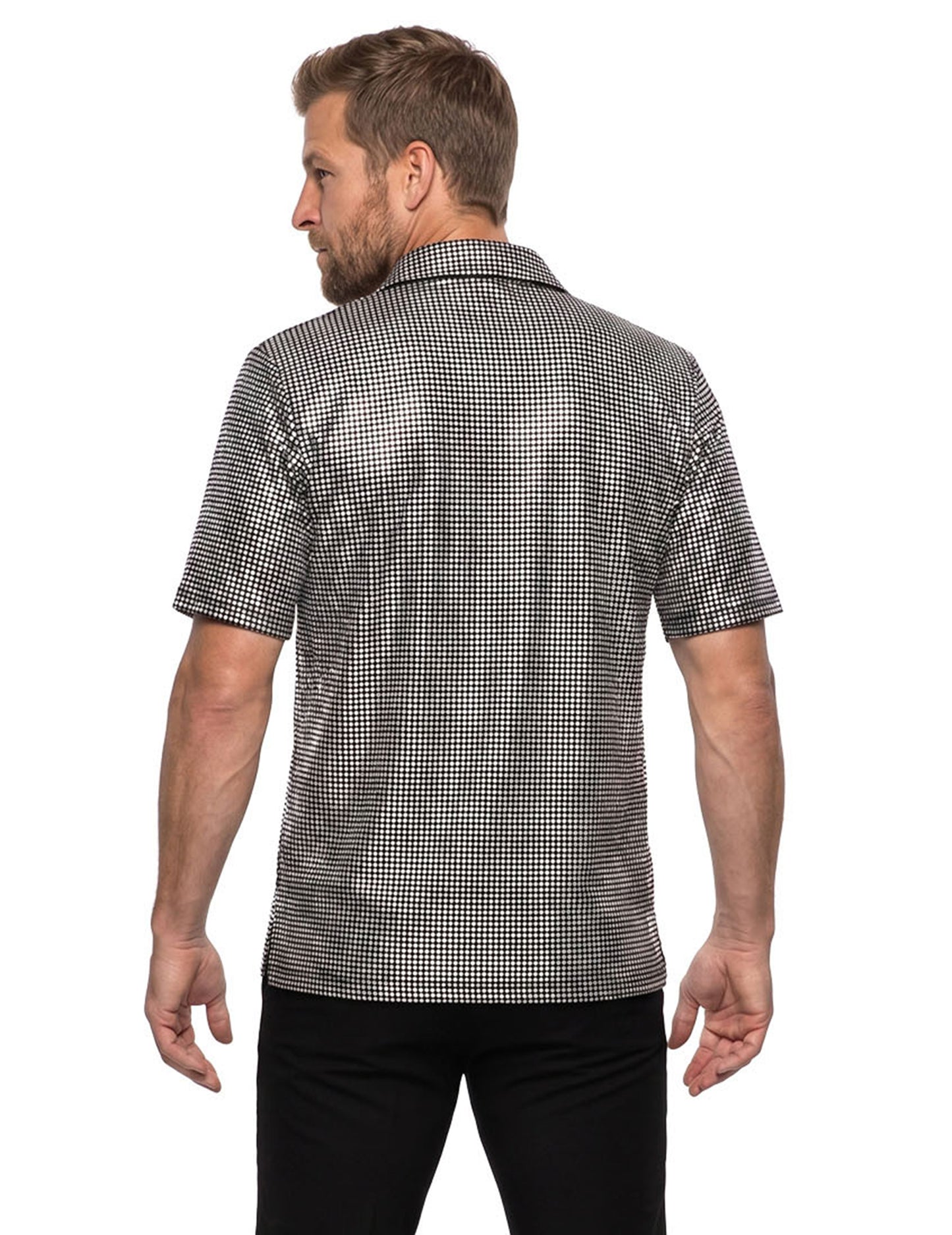 Polo disco à paillettes argentées luxe homme