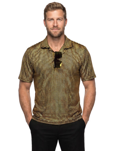 Polo disco à paillettes dorées luxe homme