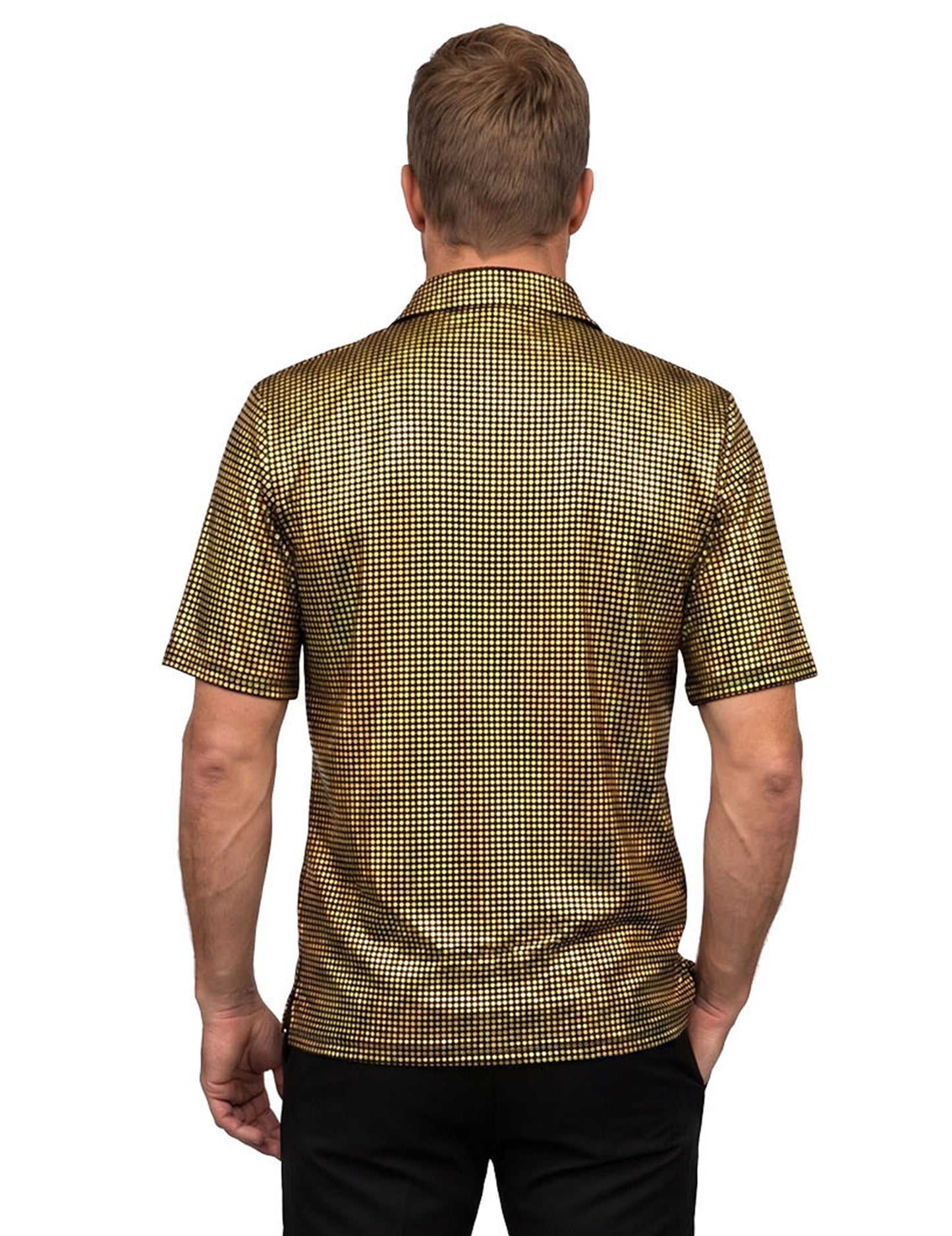 Polo disco à paillettes dorées luxe homme
