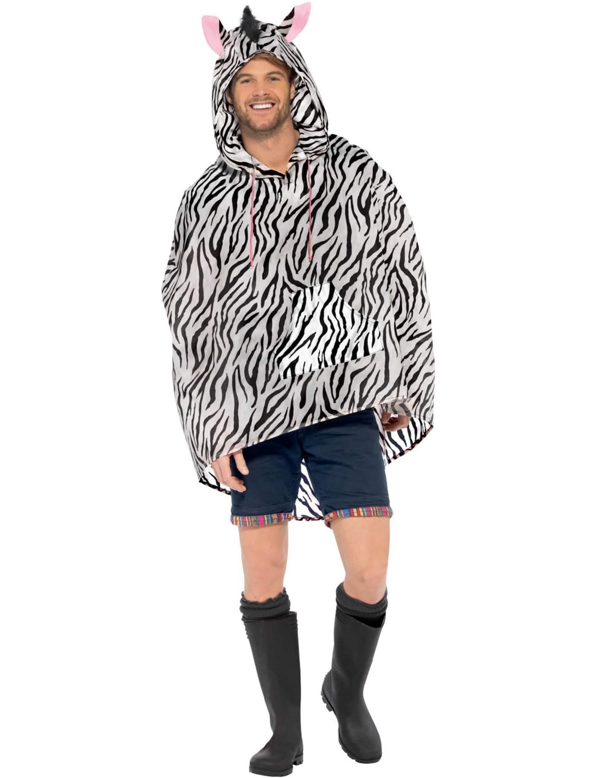 Vue de face du poncho zèbre pour adulte