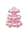 Présentoir à cupcakes à pois rose 3 étages en carton