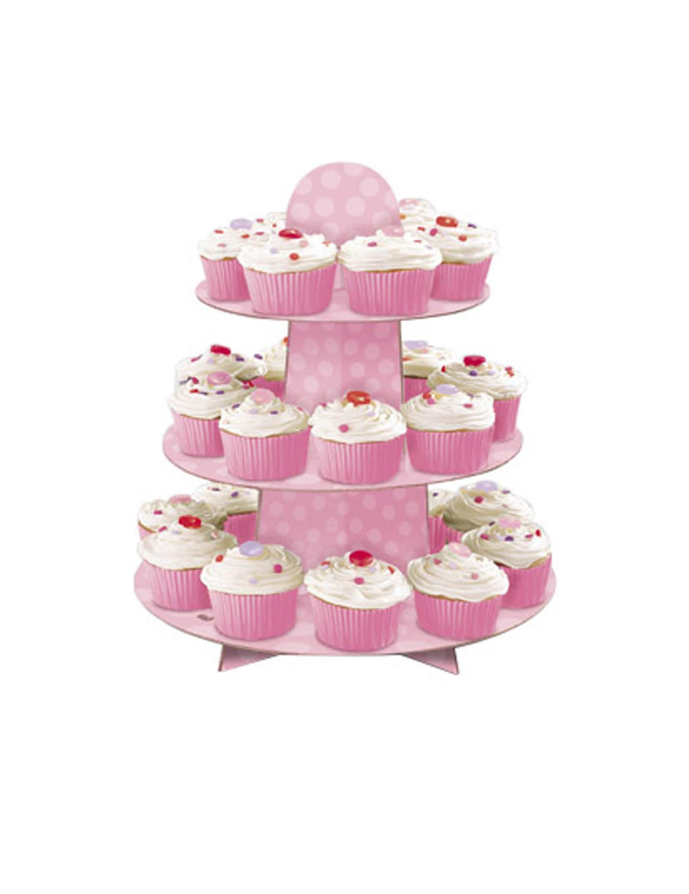 Présentoir à cupcakes à pois rose 3 étages en carton