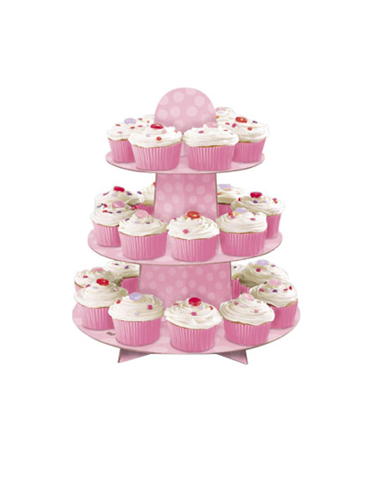 Présentoir à cupcakes à pois rose 3 étages en carton
