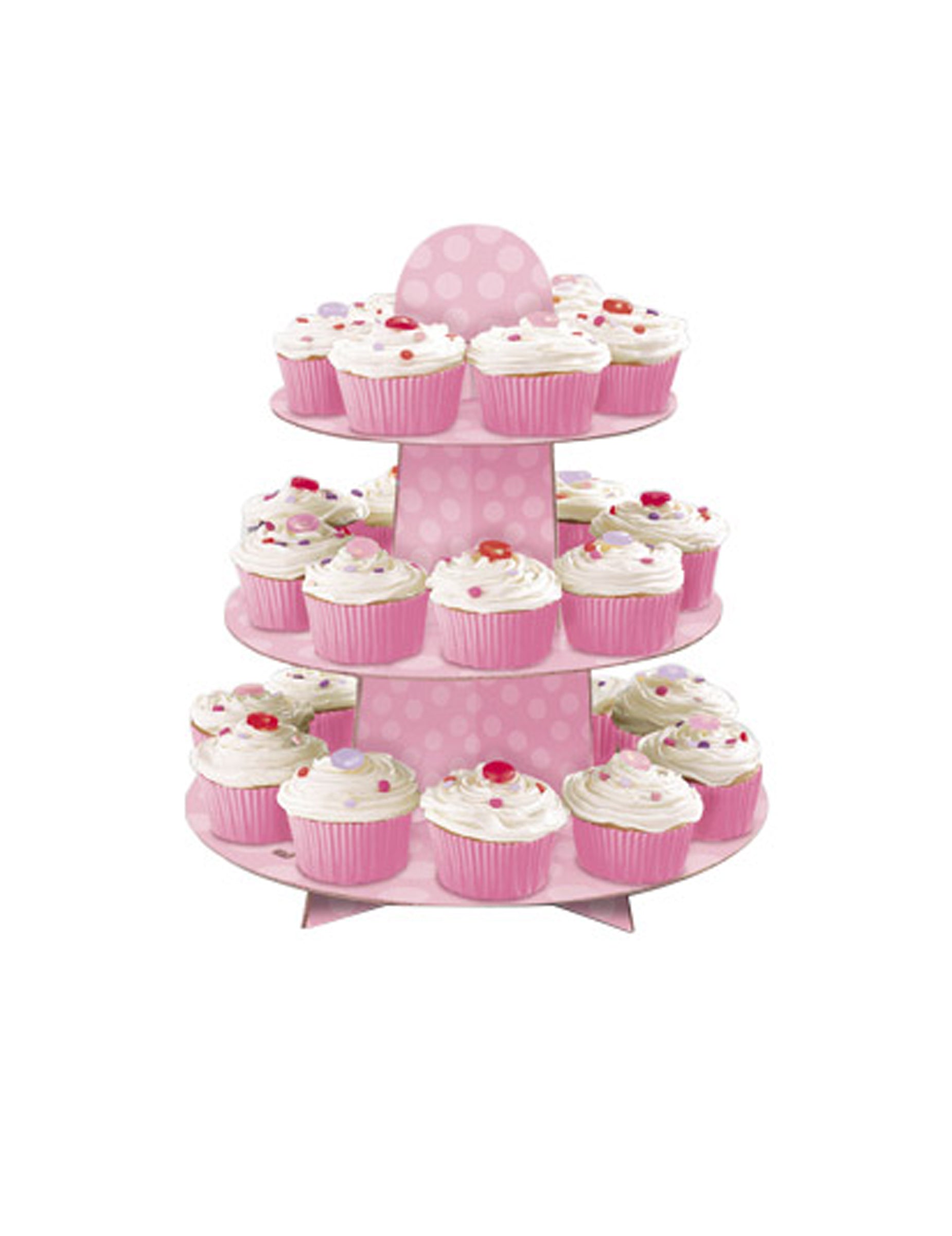 Présentoir à cupcakes à pois rose 3 étages en carton