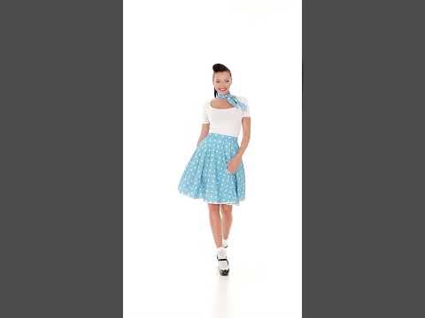 Jupe et foulard turquoise à pois années 50 femme