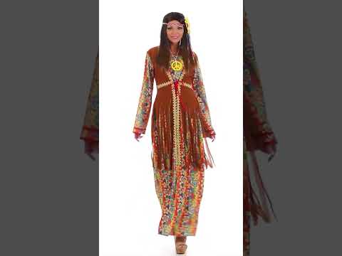 Déguisement robe longue hippie à franges femme