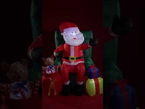 Décoration animée gonflable Père Noël assis avec cadeaux 122 cm