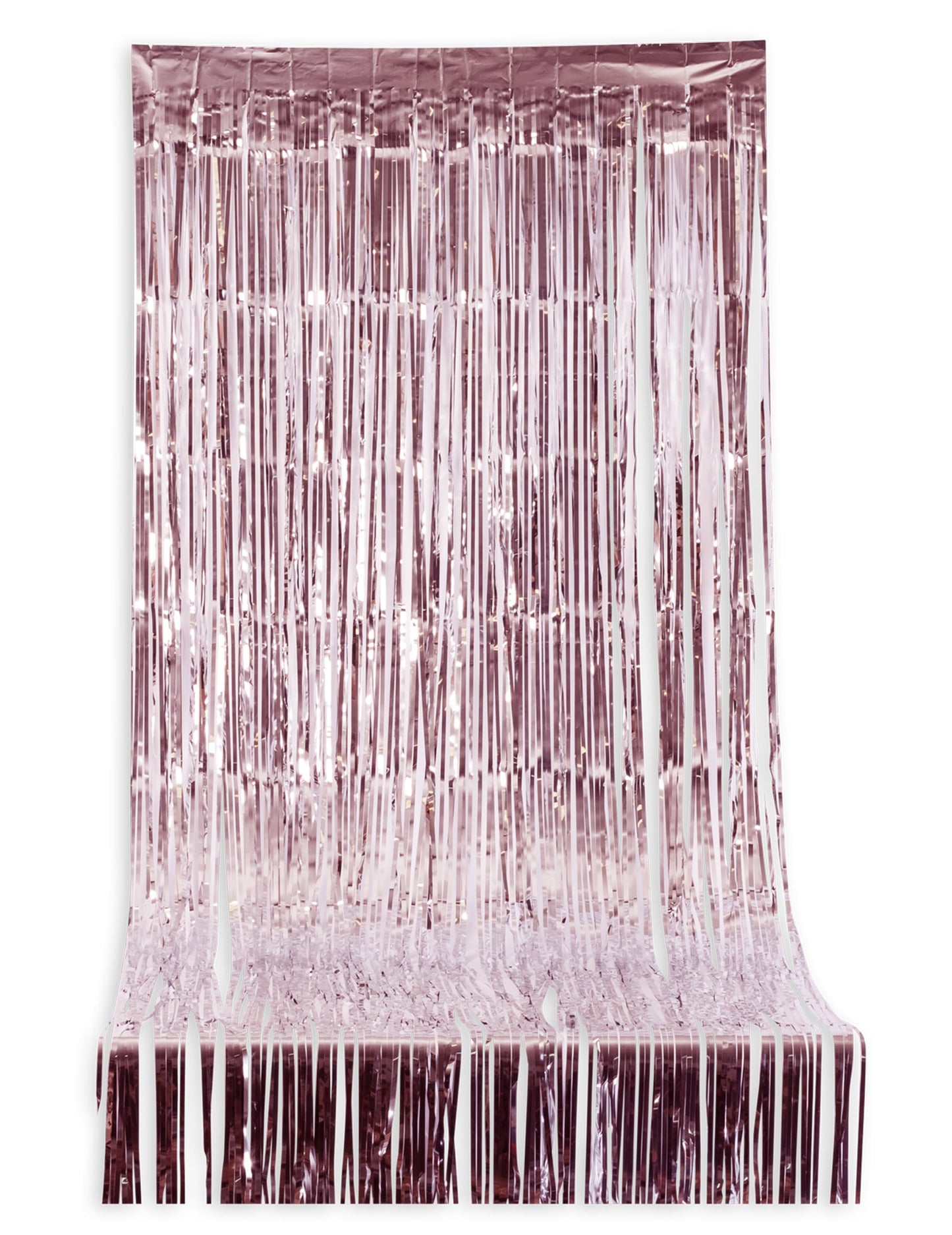 Vue de face du rideau scintillant à franges pour fête rose gold