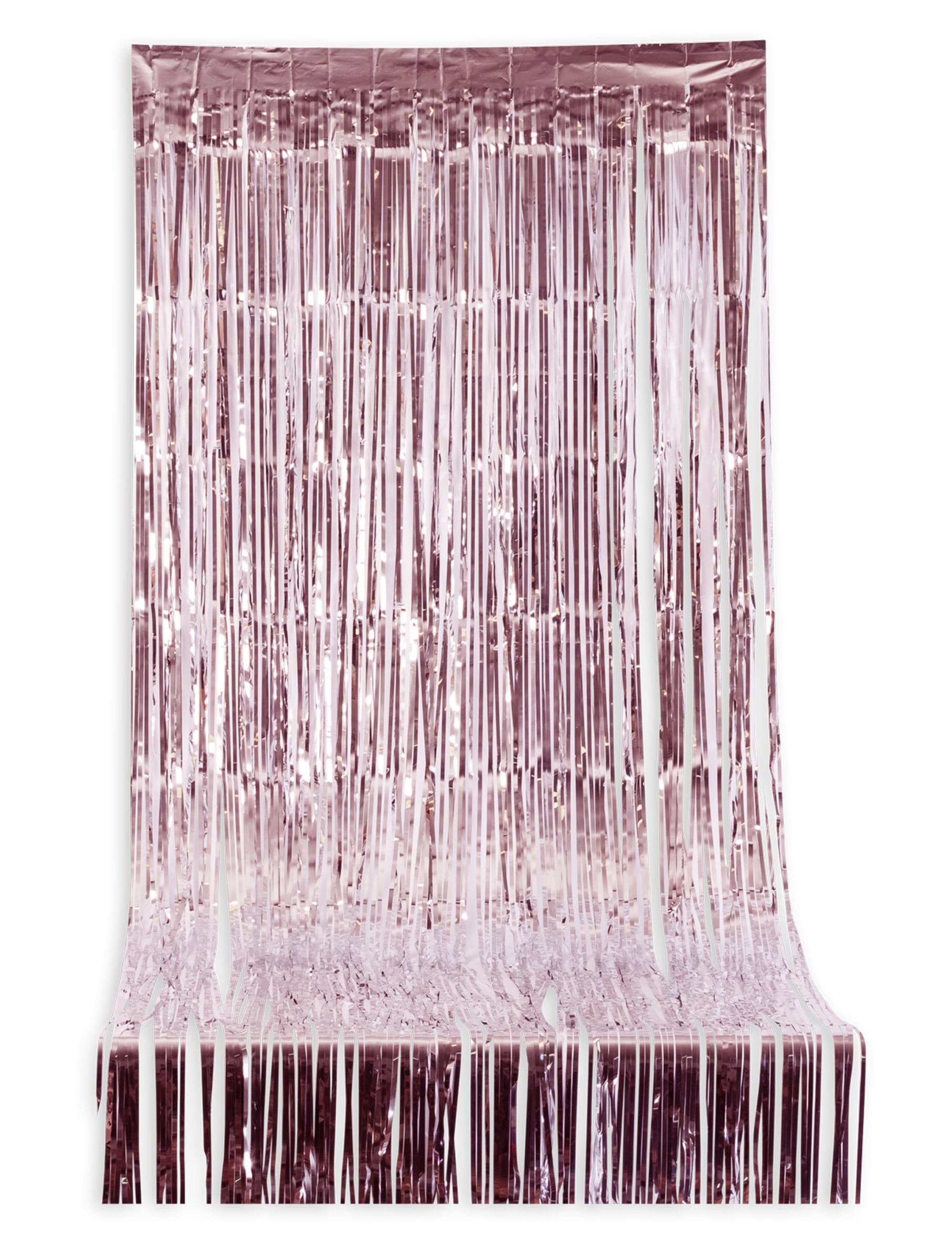 Vue de face du rideau scintillant à franges pour fête rose gold