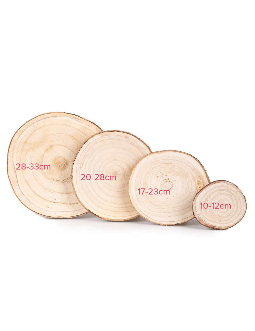 Comparaison des diamètres disponibles du rondin de bois naturel pour décoration de mariage