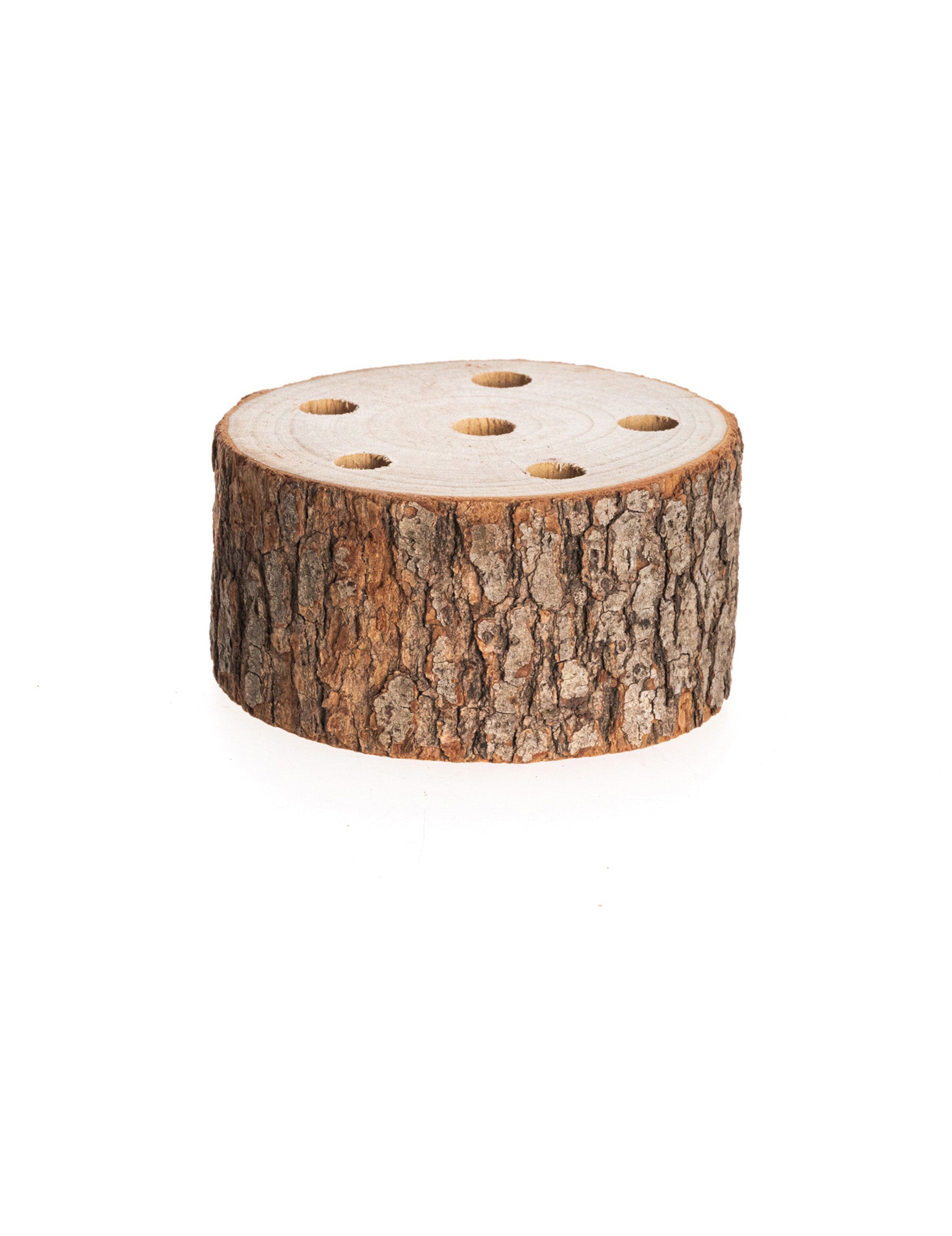 Rondin de bois support pour fleurs séchées pour décoration naturel à 6 trous
