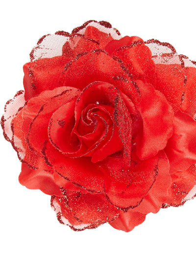 Rose pour cheveux pour femme rouge avec paillettes