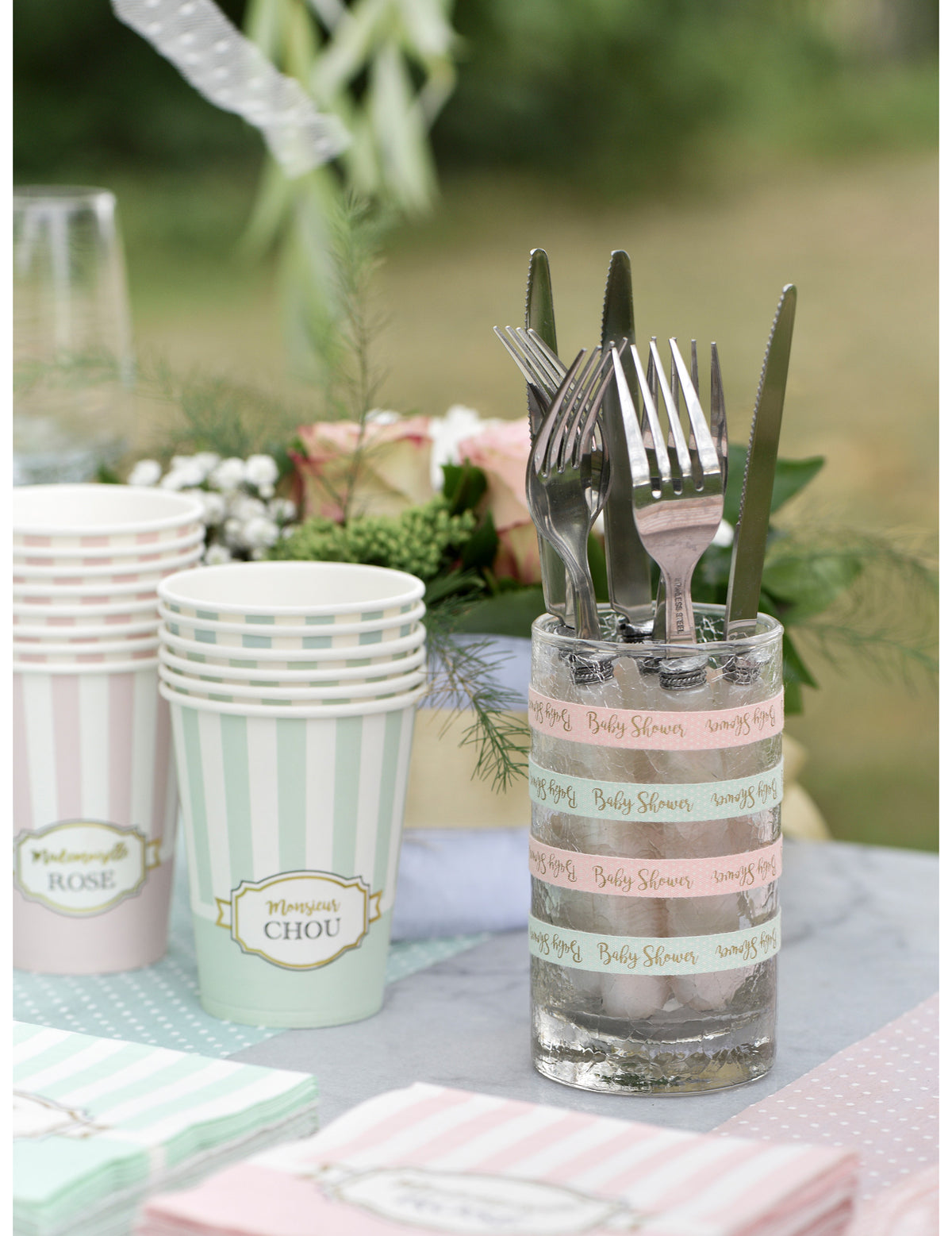 Mise en situation du ruban en coton adhésif baby shower