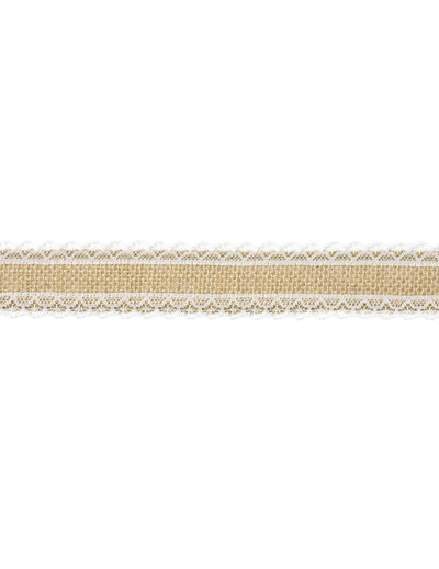 Ruban mariage champêtre en toile de jute naturelle et bordure dentelle blanche