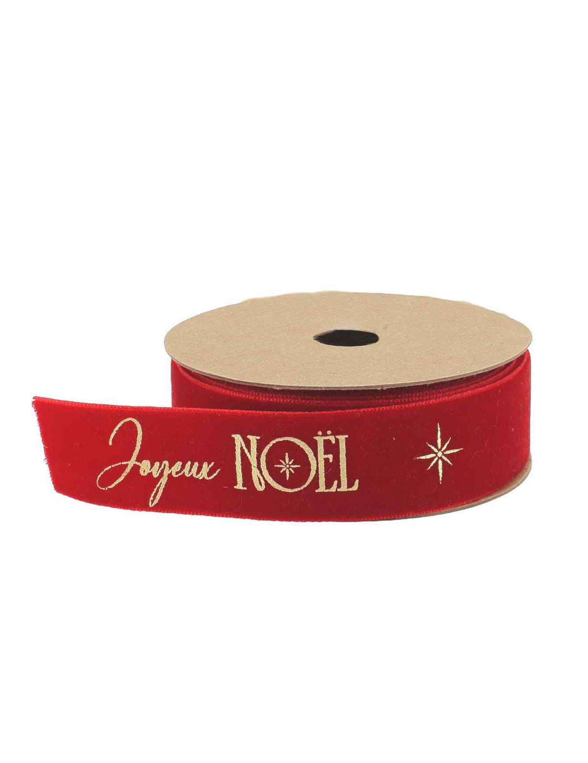 Joyeux Noël -nauha, punainen sametti ja kulta 2,5 cm x 3 m