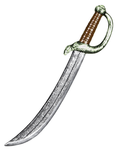 Sabre de pirate pour déguisement argenté avec poignée marron et garde serpent