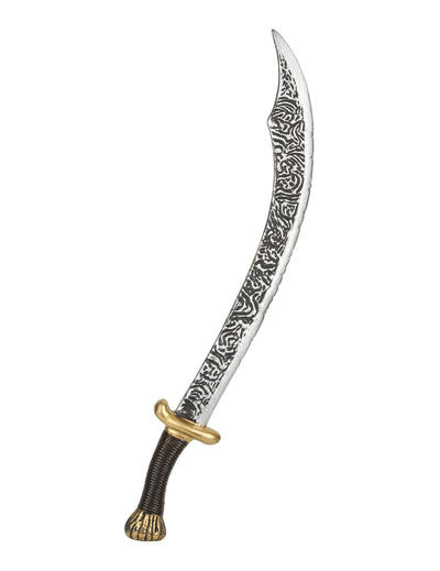Sabre prince arabe pour adulte argenté à motifs avec garde dorée