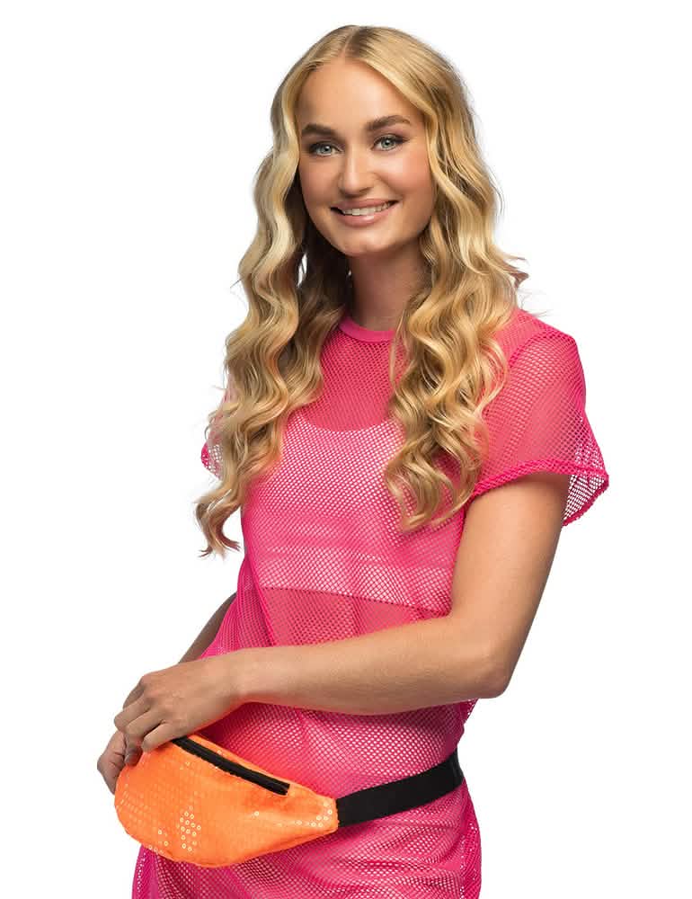 Sac banane orange fluo pour femme à paillettes