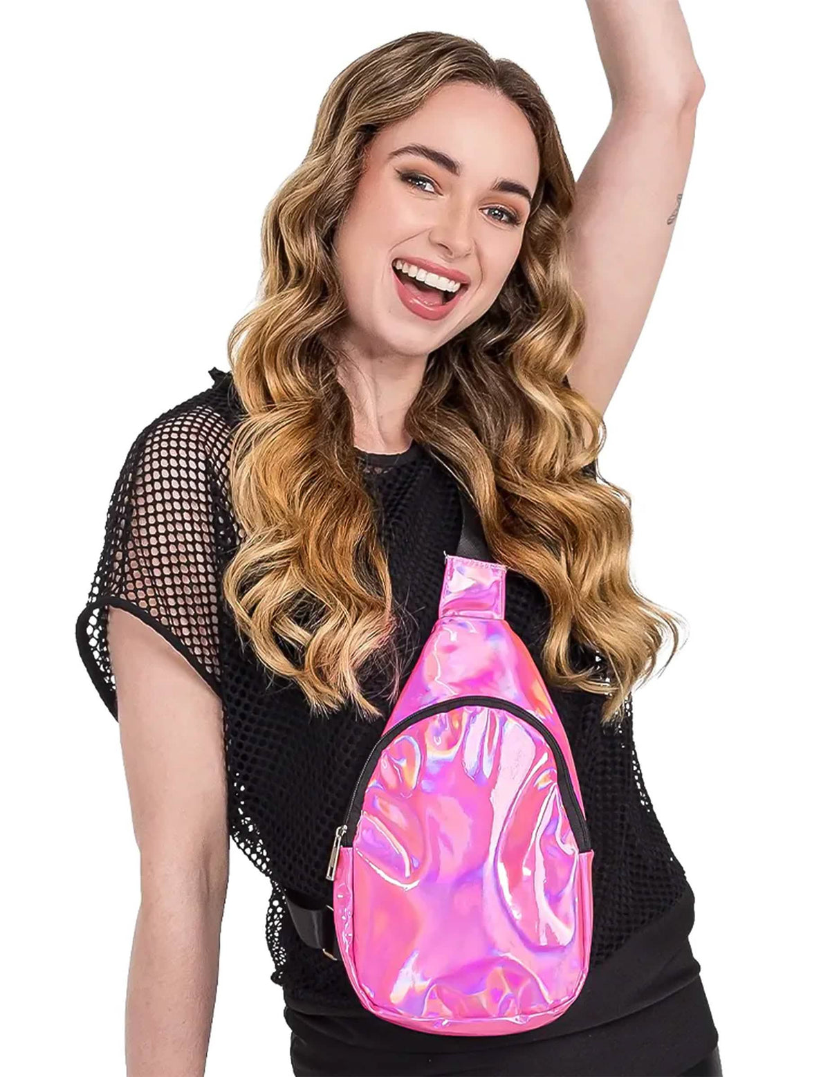 Sac bandoulière holographique pour femme rose