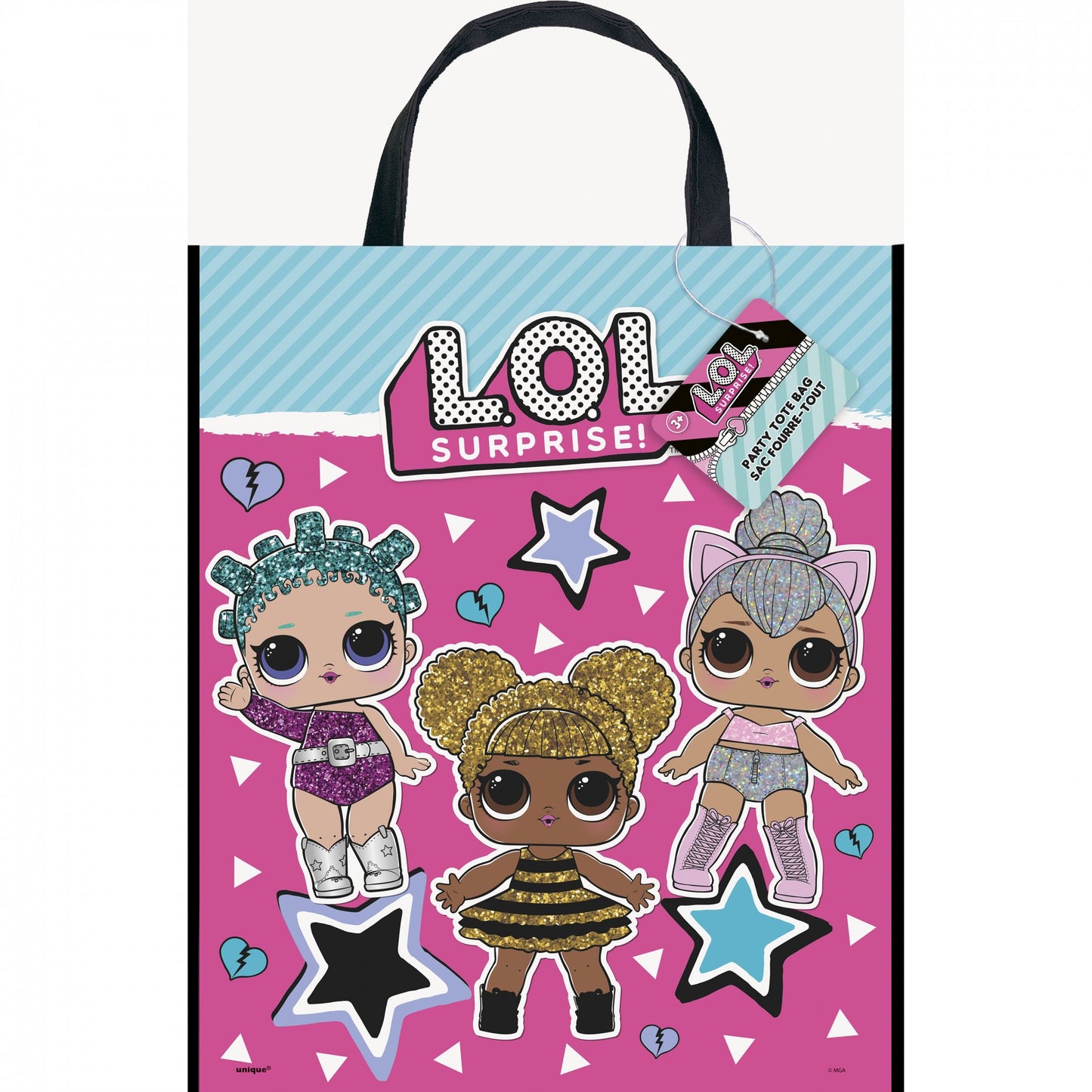 Sac cadeaux en plastique LOL Surprise pour enfant rose et bleu