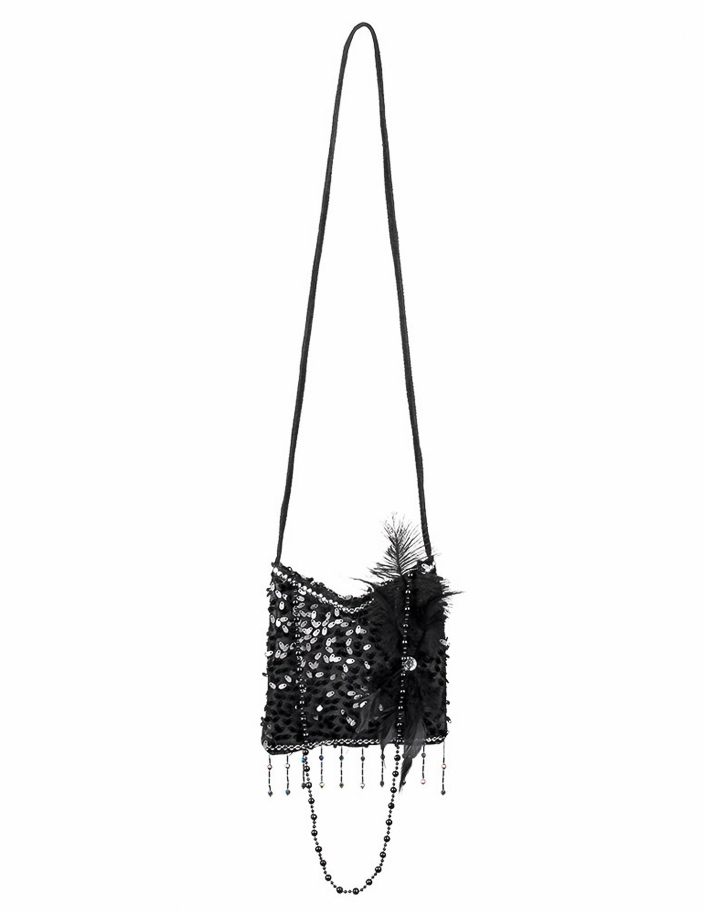Sac charleston années 20 pour femme noir avec paillettes et plumes