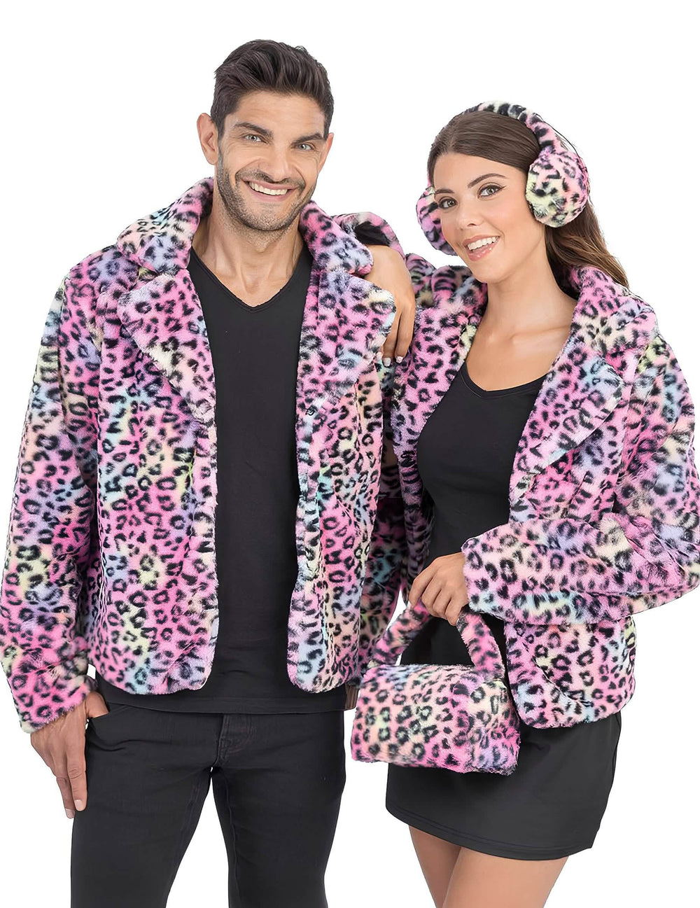 Mise en situation du sac léopard pour femme en fausse fourrure multicolore