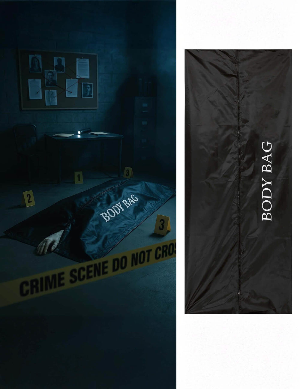 Sac mortuaire de scène de crime pour adulte noir avec inscription Body Bag