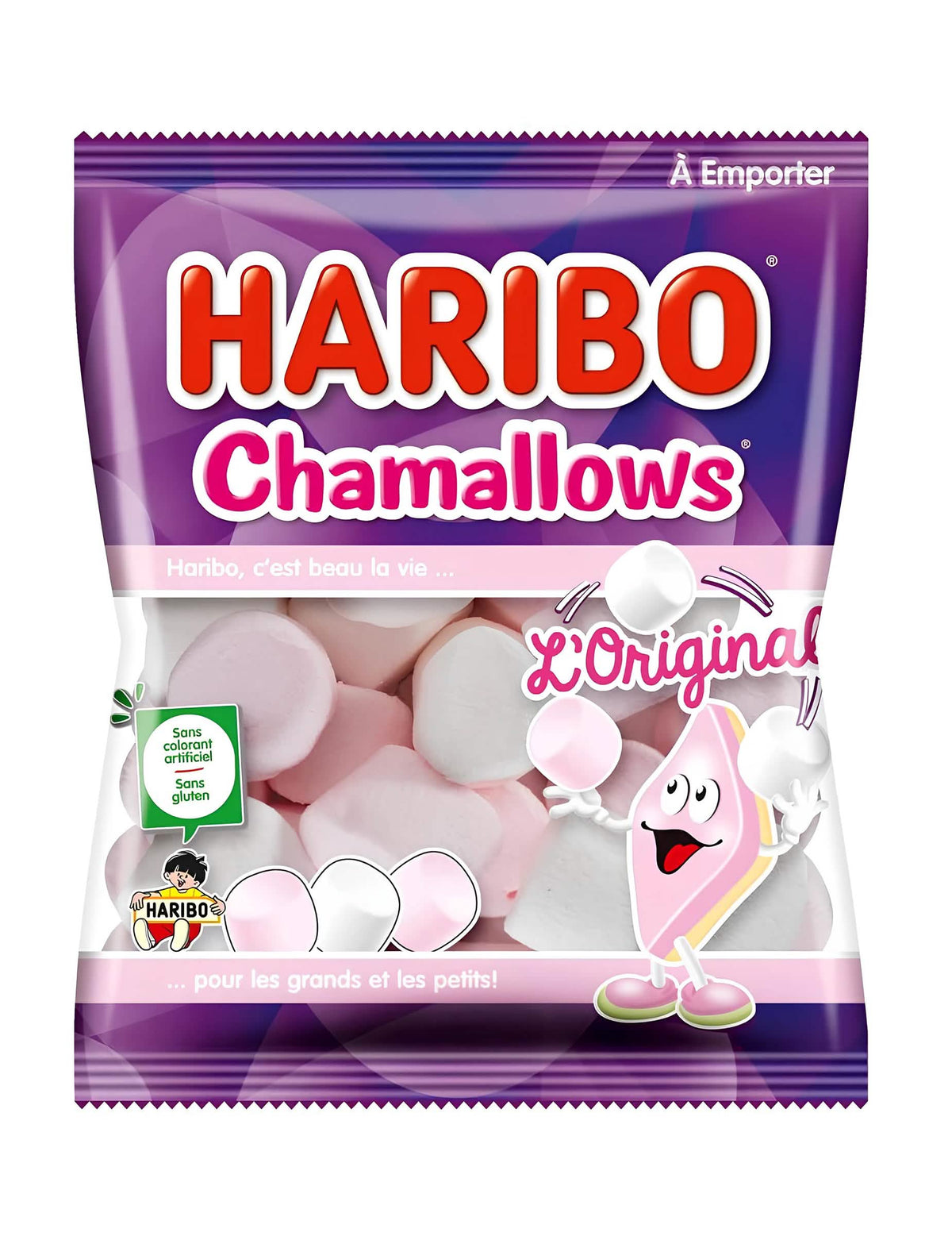 Sachet de bonbons Haribo Chamallows pour tous rose et blanc
