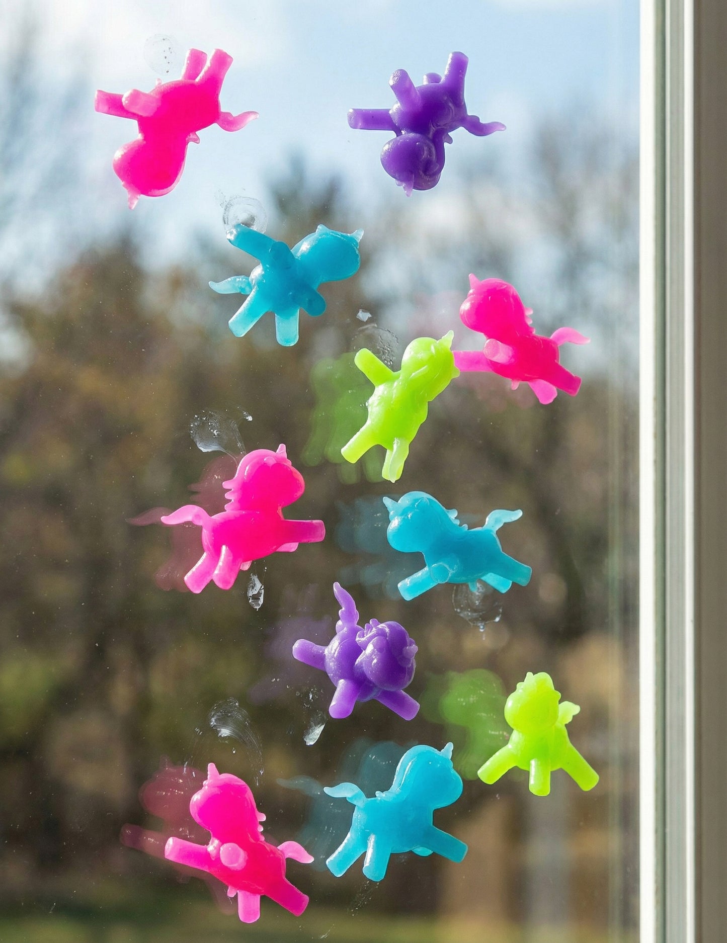Vue rapprochée des jouets licornes adhérentes Creeblers