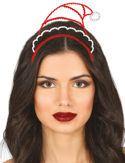 Serre-tête bonnet de Noël à strass pour adulte rouge et blanc