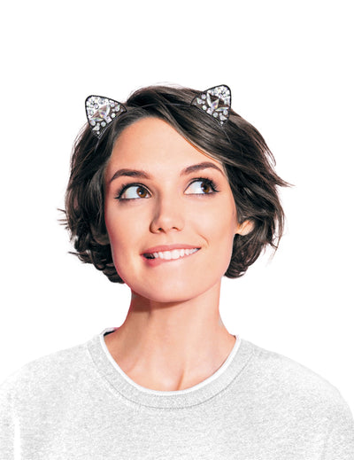 Serre-tête chat à strass luxe pour adulte argenté