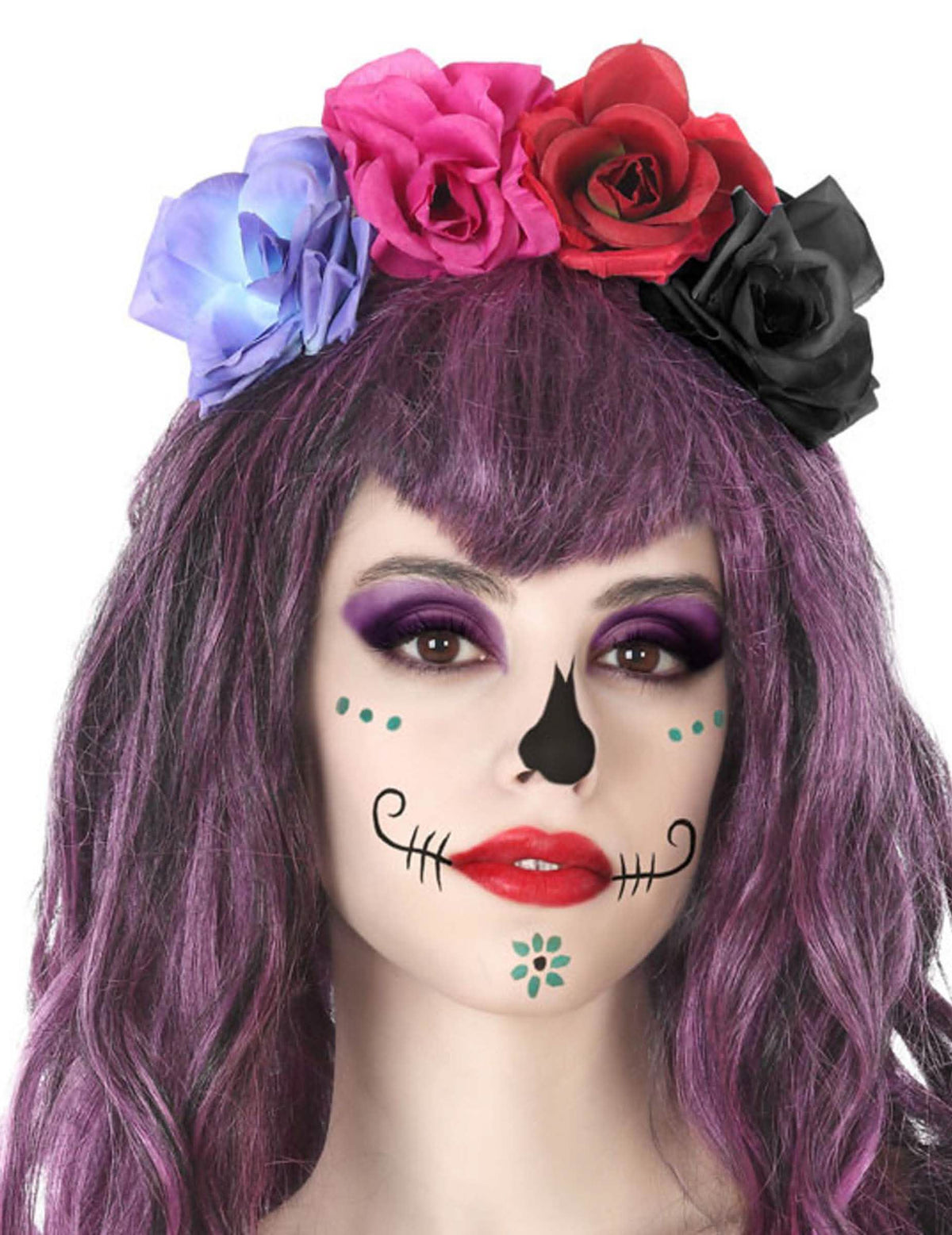 Serre-tête fleurs dia de los muertos pour adulte multicolore