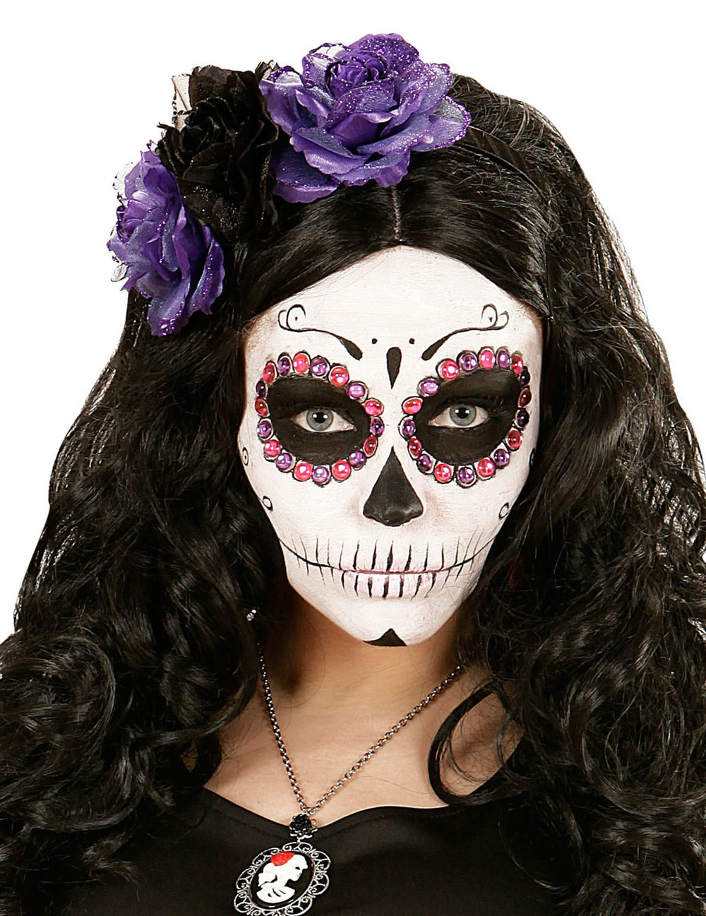 Hiuspanta kukilla dìa de los muertos naisille, violetit ja mustat